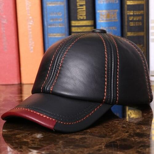 Adult Baseball Cap Male Autumn and Winter Outdoor Hat Elderly 100% Genuine Leather Peaked Cap New Year Gift 5 Colors B-7286