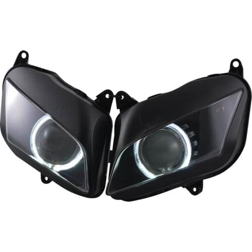 Motorcycle HID Bi-Xenon Projector Conversion Headlight L/H Beam Assembly White Angel Eyes Head Lamp For Honda CBR600RR 07-12