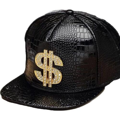 Upper Class Shining Diamond Money Flat Hip Hop Hat Artificial Leather Autumn Winter Men Women Outdoor Retro Disco Caps PY25