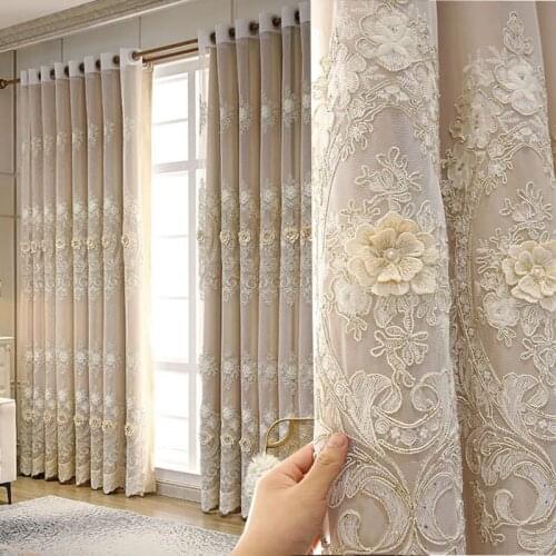 European Luxury Embroidered Embossed Tulle Curtain High-end Imitation Satin Curtains For Living Room Bedroom Royal Home Decor#4