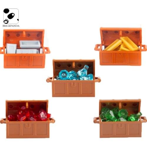 City Pirate Treasure Box Building Blocks Figures Accessories Gold Coin Diamond Girl Gem Precious Stone Money DIY Brick Toys
