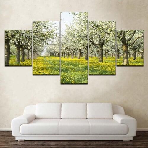Printed Painting Modern Wall Art Pictures Sunshine Forest Yellow Flower Natural Landscape Home Decor Posters Framed Living Room