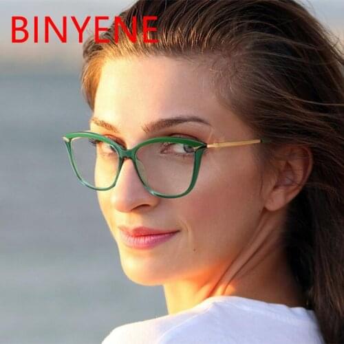 Computer Anti Blue Light Glasses Women Luxury Green Cateye Eyewear Spring Hinge Optical Gaming Spectacles UV400 Eyeglasses Frame