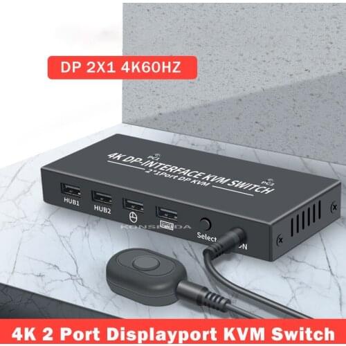 Displayport KVM Switch 4K 60Hz USB DP KVM 2 in 1 out DP USB KVM Switch 2x1 For PC to share monitor mouse keyboard printer