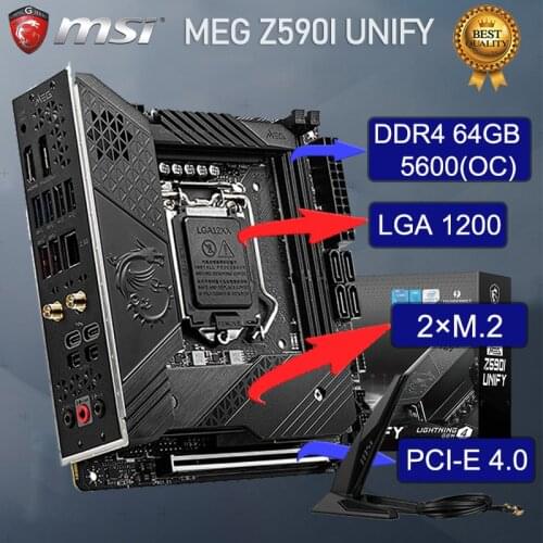 MSI LGA 1200 MEG Z590I UNIFY Z590 Motherboard PCI-E 4.0 DDR4 64GB 5600(OC) SATA III M.2 Mini-ITX 1200 Motherboard Placa-mãe New