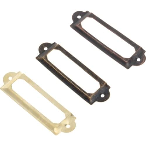 12Pcs 62x18mm Antique Brass Metal Label Pull Frame Handle File Name Card Holder For Furniture Cabinet Drawer Box Case Bin