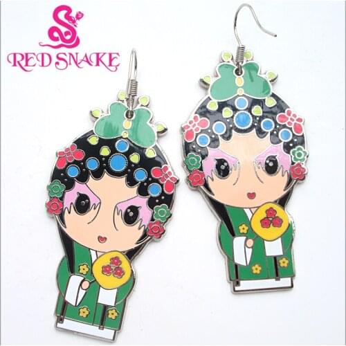 RED SNAKE Fashion Jewelry Cloisonne Enamel Charm Amazing Beautifully Beijing opera Female Cartoon character big Drop Earrings