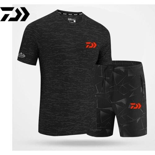 Daiwa Fishing Clothing Set Outdoors Quick Drying Stripe DAWA Short Sleeve Fishing Shirt and Shorts Men Breathable Fishing Suit