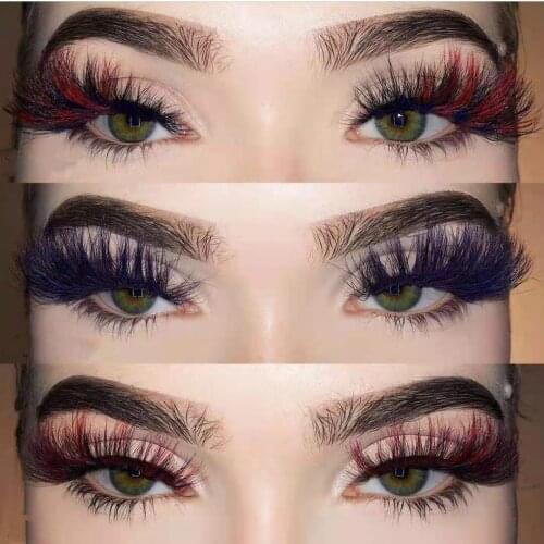 Newest high end 3D 5D colored real mink eyelashes luxury rainbow colorful natural cosplay eyelashes real mink hair color lashes