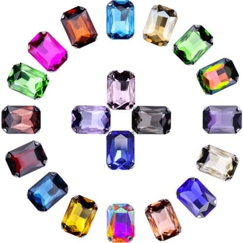 2021 New 10x14mm 13x18mm Rectangular Crystal Glass Rhinestones, Sewn On Clothing Accessories With Silver Claws