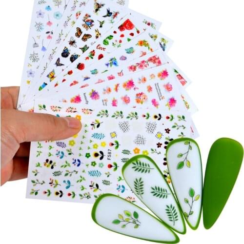 2021 New 3D Floral Nail Sticker Adhesive Plants Colorful Beautiful Flowers Nail Transfer Sticker Decals Nail Art Decoration