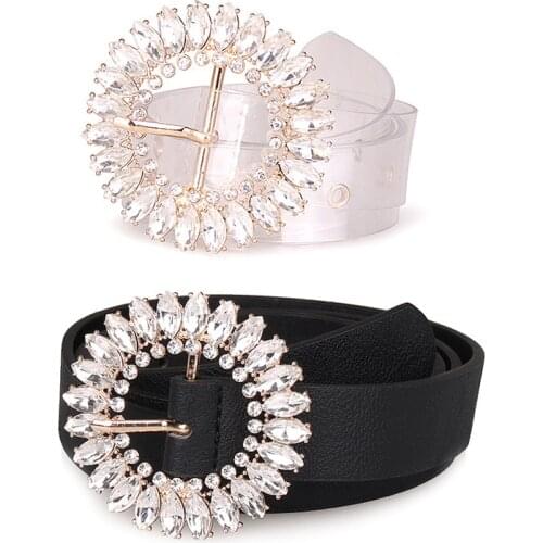 New style horse eye glass diamond Japanese buckle diamond womens fashion belt all-match belt