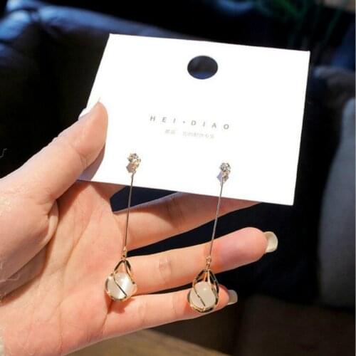 Oval Cat Eye Stone Drop Earrings for Women Long Tassel Dangle Earrings Weddings Jewelry Gifts Boucles D Oreille Femme 2019