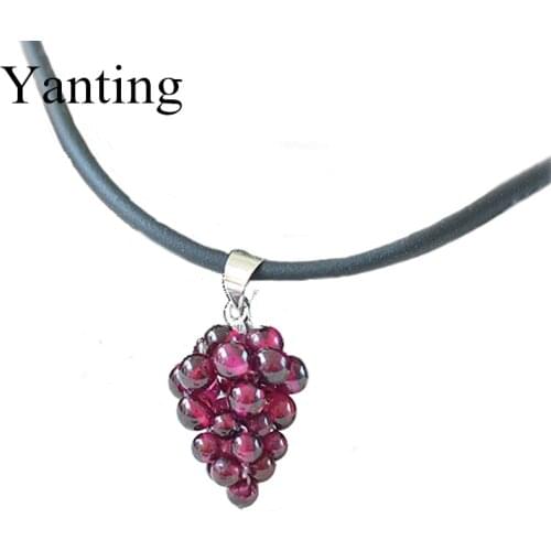 Grapes garnet gem necklace leather chain pendant necklaces jewelry natural stones beads bijoux women long chain with pendant 048