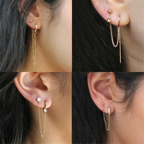Simple One-piece Earrings Ear Clip Fashion Single Tassel Chain Earrings Summer Couple Accessories