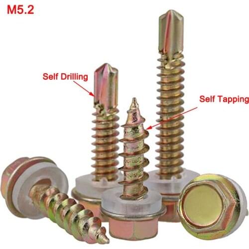Carbon Steel Color Zinc Plated Self Drilling Screws/Self Tapping Screws Hex Washer Head Hexagon Flange Head Screws M5.2