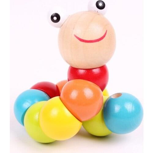Cute color wooden caterpillar kids educational toys baby Montessori finger toys children toys funny toys sensory toys