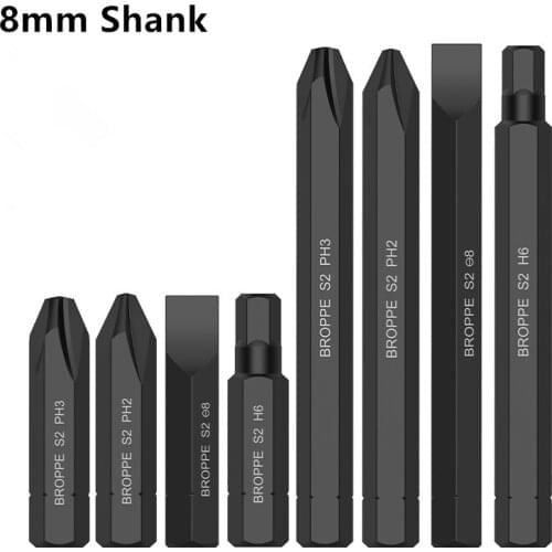 BROPPE 8mm Hexagon Shank S2 Alloy Steel Impact Screwdriver Bit With Strong Magnetic 36/80mm Long