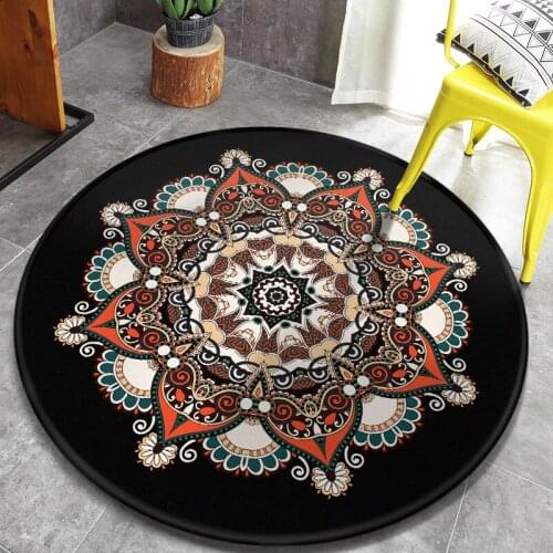 Vintage Round Mandala Print Carpet Living Room Sofa Coffee Shop Tea Table Non-slip Foot Pad Home Floor Mats Area Rug Decoration