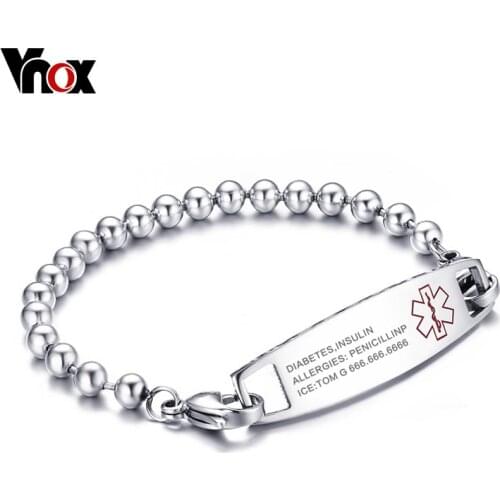 Vnox Medical Identification Bracelet Bangle Engrave Name Stainless Steel Customization Female Jewelry