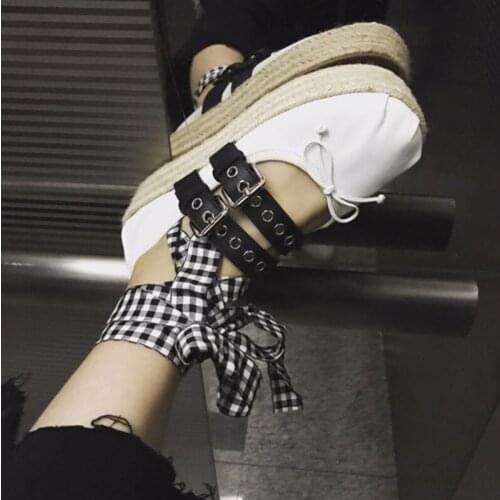 Newest Girls Bowtie Platform Sole Ballet Flats Shoes Woman Graid Riband Bandage Braided Thick Sole Round Toe Fishman Shoes