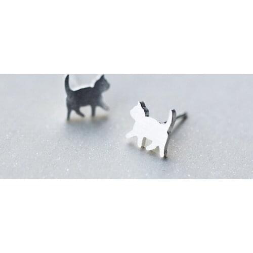 MloveAcc 925 Sterling Silver Cute Walking Cat Earrings for Women Girl Lovely Stud Earrings Fashion Sterling-silver-jewelry