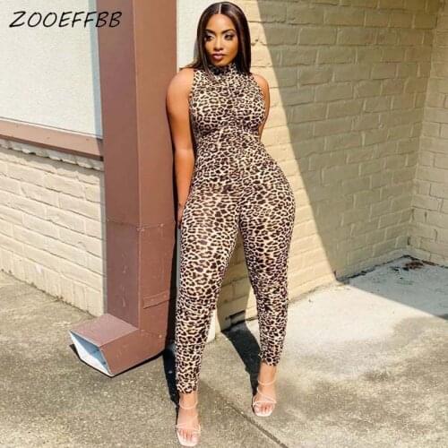 ZOOEFFBB Sexy Leopard Sleeveless Bodycon Jumpsuit for2021 Fashion Women Summer Clothes One Piece Rompers Club Birthday Outfits