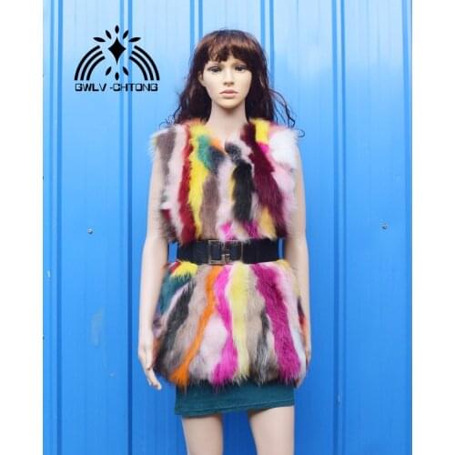 Real natural genuine raccoon fur vest women fashion multi-color colorfull gilet custom any size