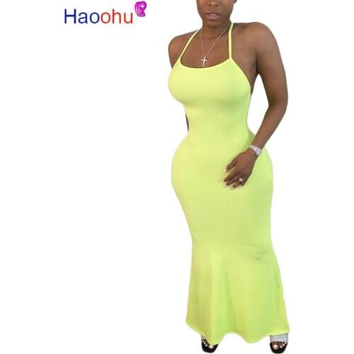 HAOOHU Sexy Spaghetti Strap Backless Bodycon Long Mermaid Dress Women 2020 Fall Clothes Elegant Night Party Club Maxi Dresses