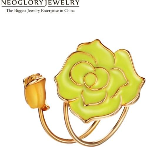 Neoglory Light Yellow Gold Color Rings Enamel Flower Vintage Wedding Rings Gifts For Women Fashion Jewelry 2020 New MS