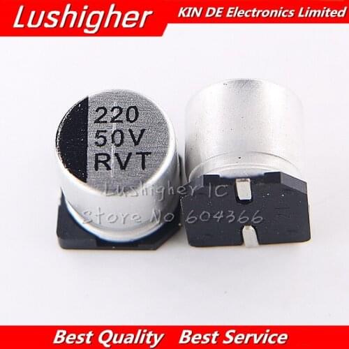 10pcs 50V 220UF Size 10x10.5mm SMD 50V220UF Aluminum Electrolytic Capacitor