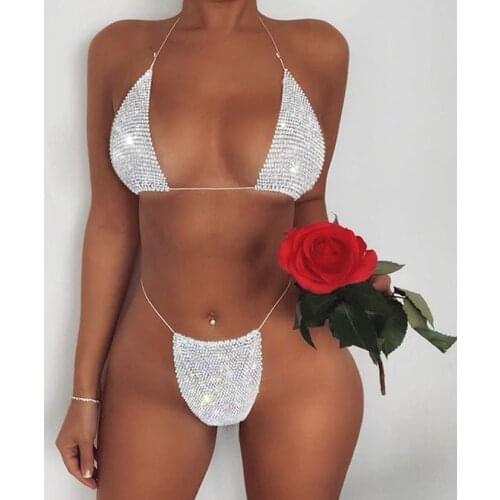 2019 womens explosive grid flash diamond sexy bikini