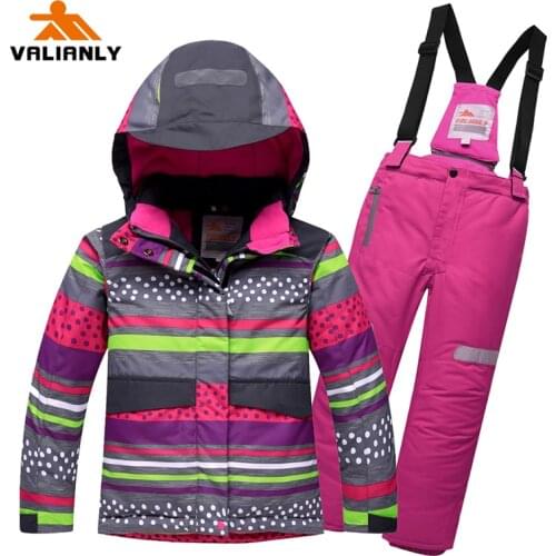 2020 Winter Kids Girls Snowsuit Ski Sets Warm Hooded Girls Ski Suit Ski Jacket Pants Outdoor Children Waterproof Snowboard Suits