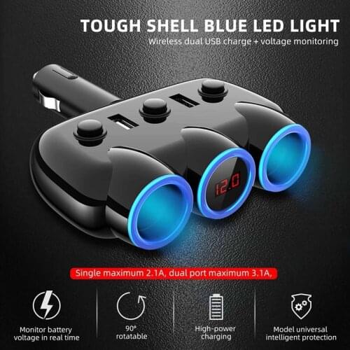 3 Way DC 12/24V Car Cigarette Lighter Socket Splitter Dual USB Charger Adapter Car cigarette lighter car Accessories