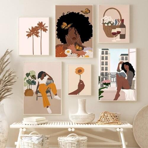 Abstract Girl Monstera Tropical Plant Fashion Art Canvas Painting Nordic Posters And Prints Wall Pictures For Living Room Decor