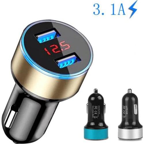 Dual USB Car Charger 3.1A 2 Ports LCD Display 12-24V Cigarette Socket Lighter Car Charger for Iphone Samsung Xiaomi Huawei
