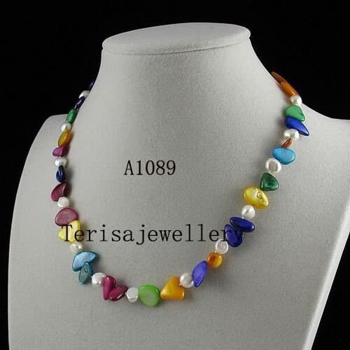 Free Shipping A1089# Multicolour Color Shell White Fresh Water Pearls Necklace