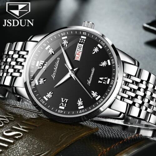 JSDUN Watch Mens Fashion Sports Mechanical Black Dial Business Mens Watch Top Brand Luxury Waterproof Watch Relogio Masculino