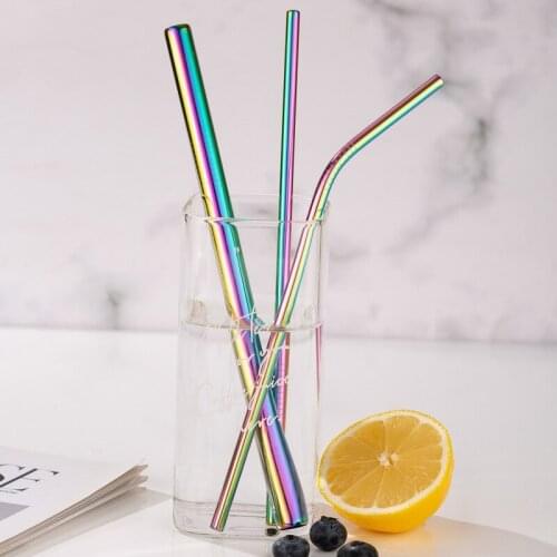 Colorful Reusable Drinking Straw High Quality 304 Stainless Steel Metal Straw with Storage Bag and Cleaner Brush For Mugs