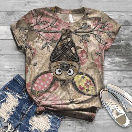 40#футболка оверсайз Harajuku T Shirt Plus Size Women Short Sleeve 3D Animal Printed O-Neck Tops Tee Summer Aesthetic T-Shirt