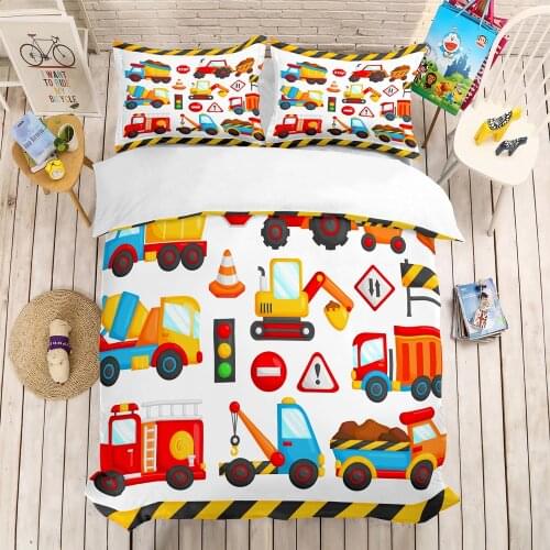 Bedding Set Single Double Full Queen Size Transportation Print Cartoon Quilt Cover Custom Bedspread for Home Hotel Dorm