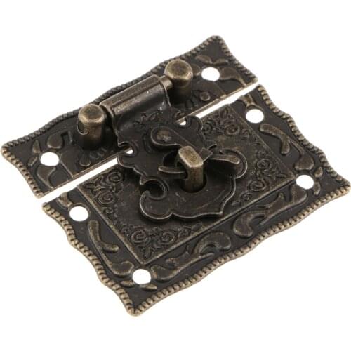 Vintage Embossed Hasp Latch Lock Mini Hinge Kit for Jewelry Box Chest Suitcase Cabinet Cupboard