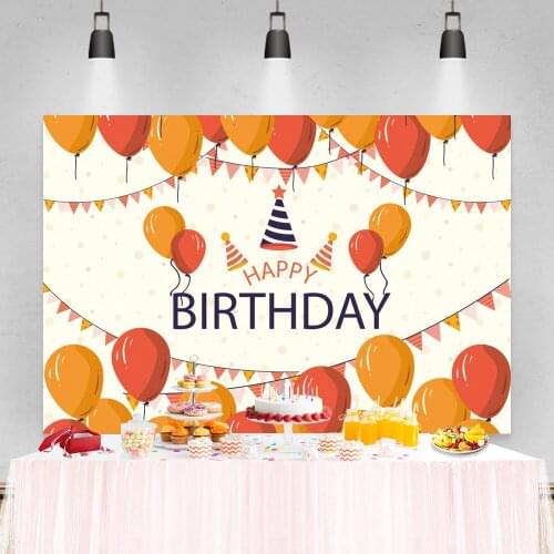 Laeacco Cartoon Orange Balloon Flag Baby Birthday Party Backdrops Photographic Backgrounds For Photo Studio Photophone Photozone