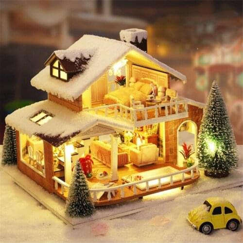 Miniature Dollhouse DIY Handmade Dollhouse with doll house furniture Light Gift for Children Adults Christmas Gifts