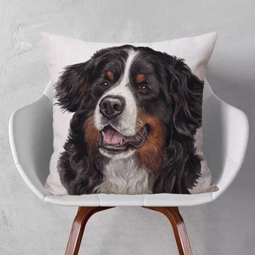 Pug Spaniel Dog Cushion Cover Schnauzer Painting Pillowcase 45X45cm Linen Polyester Throw Pillow Cases Sofa Decoration