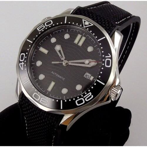 Dress 41mm NH35A MIYOTA 8215 Automatic Men Watch Rubber Strap Sapphire Crystal Seeing Back Luminous Dial Screw Crown
