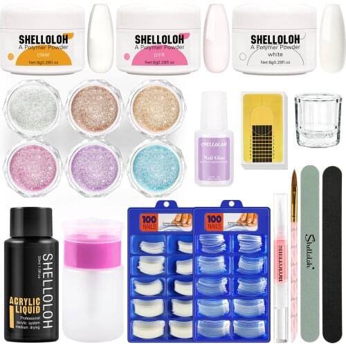 Acrylic Powder Kit Nail Carving Crystal Glitter Powder For Extension Nail Design Art Gel Nail Tips All For Manicure Tools Brush