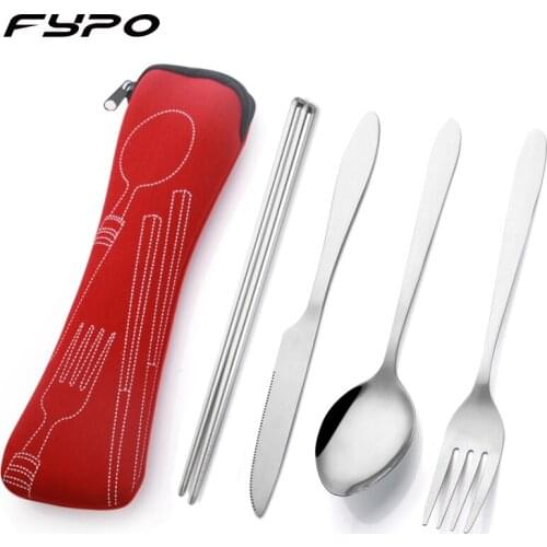 Stainless Steel Cutlery Set with Storage Bag Portable Dinnerware Kit Knife Fork Spoon Chopsticks Travel Picnic Cutlery