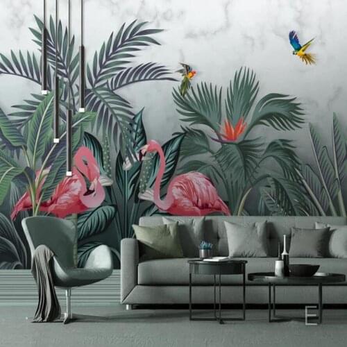Nordic Tropical Flamingo Wall Murals Wallpaper Animal Wall Paper Rolls for Bedroom 3d Photo Wallpaper Nature Rain Forest Mural
