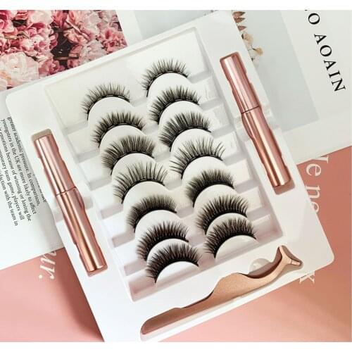 New Magnetic 7pairs 3D Magnetic Eyelashes Magnet Eyeliner Fake lashes Waterproof Liquid Long Lasting Eyelashes Set for Makeup